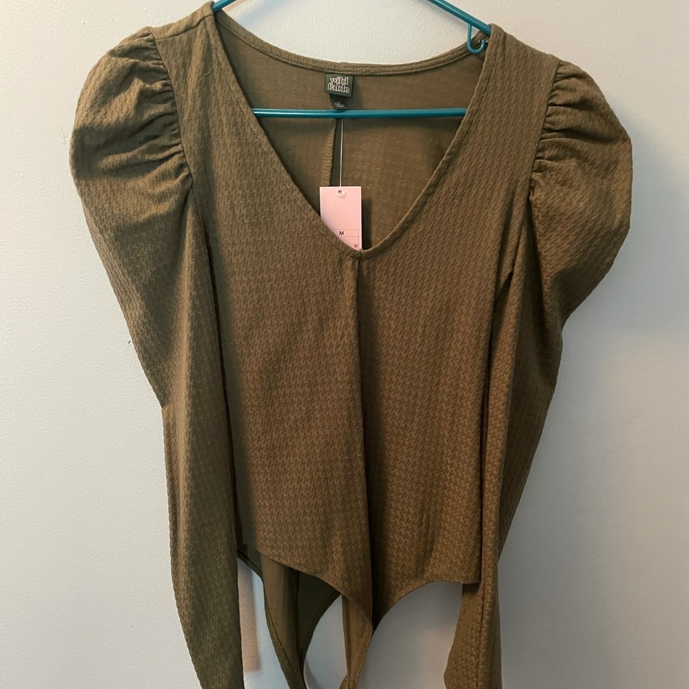 NWT target dark green bodysuit with puff sleeves